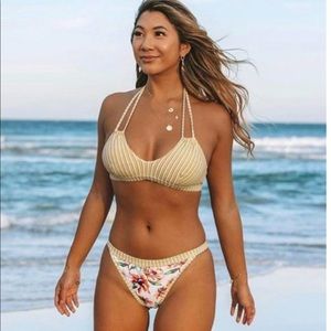 NWT Yellow Stripe and Floral Bikini